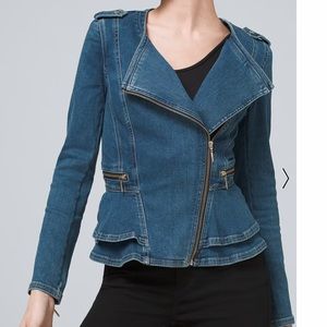 WHITE HOUSE BLACK MARKET Everyday Soft Denim Peplum Moto Jacket SZ 14.NWOT $245